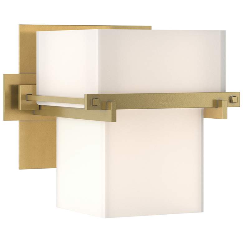 Image 1 Kakomi 6 inch High Tall Modern Brass Sconce With Opal Glass Shade