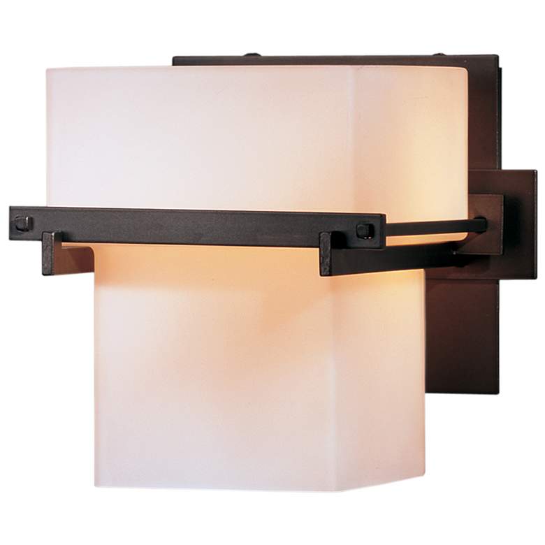 Image 1 Kakomi Tall 1 Light Sconce - Dark Smoke Finish - Opal Glass