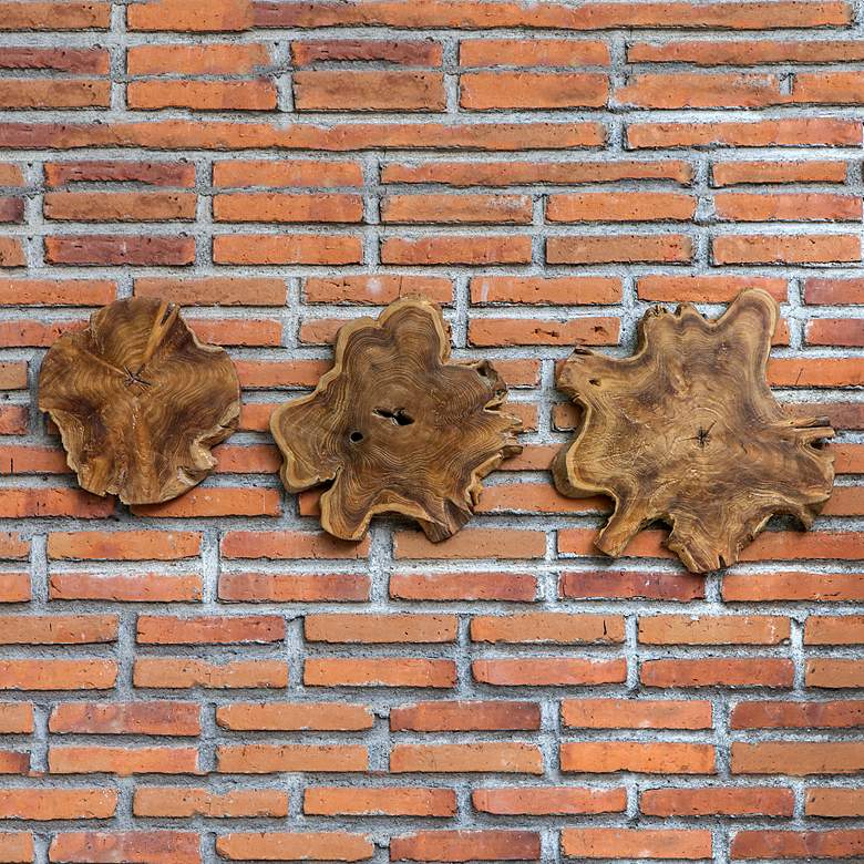 Image 1 Kalani Panels Natural Teak Wood 3-Piece Wall Art Set