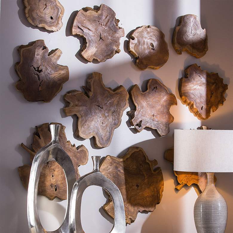 Image 3 Kalani Panels Natural Teak Wood 3-Piece Wall Art Set more views