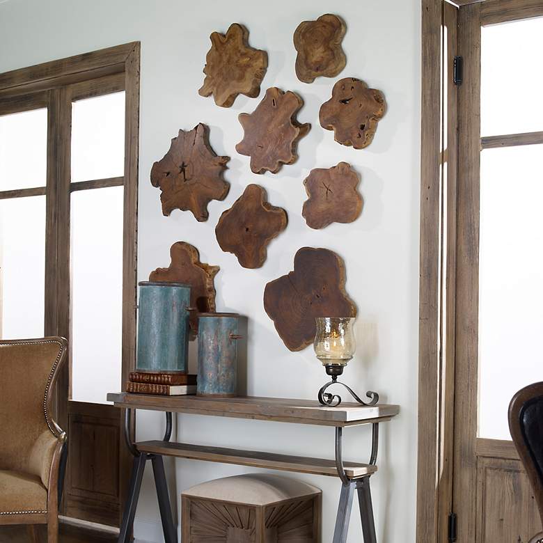 Image 4 Kalani Panels Natural Teak Wood 3-Piece Wall Art Set more views