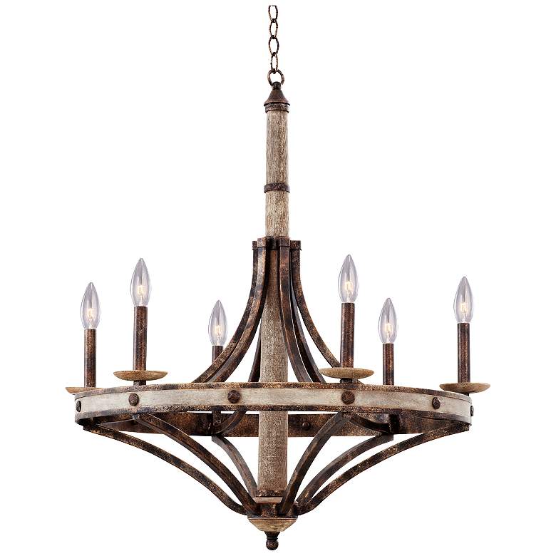 Image 2 Kalco Coronado 30" Wide 6-Light Rustic Wagon Wheel Chandelier