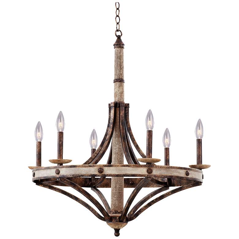 Image 2 Kalco Coronado 30 inch Wide 6-Light Rustic Wagon Wheel Chandelier