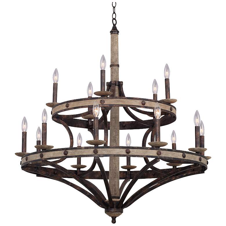 Image 2 Kalco Coronado 38" Wide Wrought Iron Wagon Wheel Chandelier