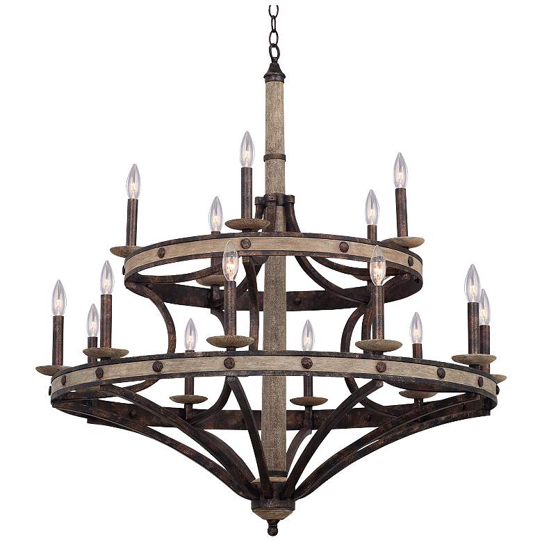 Image 2 Kalco Coronado 38 inch Wide Wrought Iron Wagon Wheel Chandelier