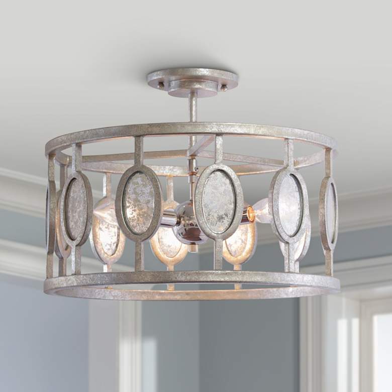 Image 1 Kalco Palomar 16" Wide Vintage Silver Leaf 3-Light Ceiling Light