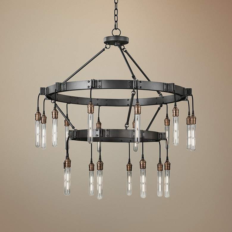 Image 1 Kalco Stuyvesant 36" Matte Gun Metal 20-Light 2-Tier Ring Chandelier