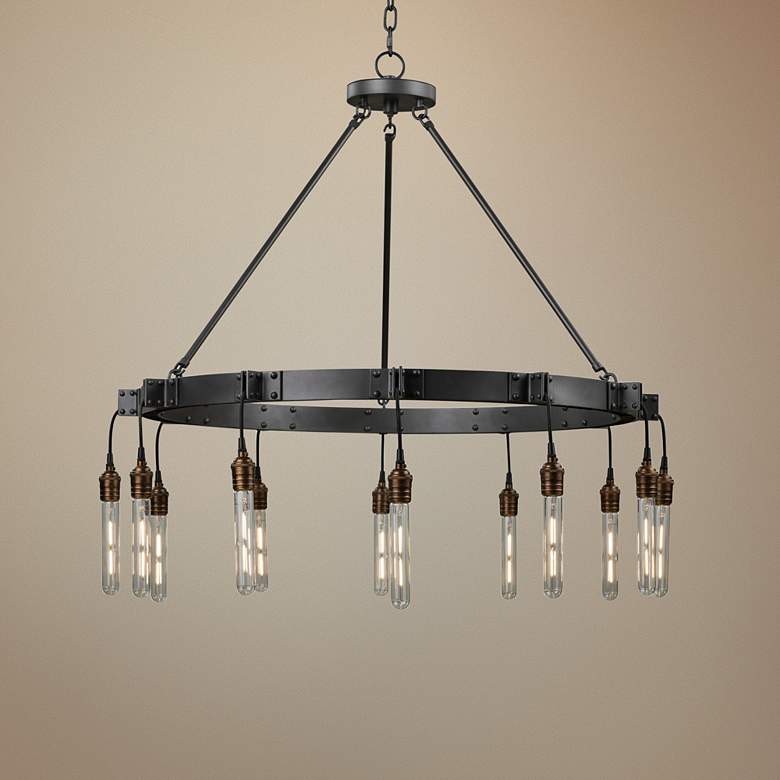 Image 1 Kalco Stuyvesant 36" Wide Matte Black 12-Light Ring Chandelier