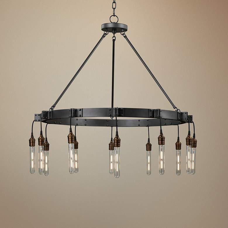 Image 1 Kalco Stuyvesant 36 inch Wide Matte Black 12-Light Ring Chandelier