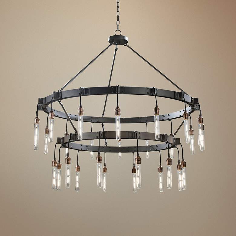 Image 1 Kalco Stuyvesant 48 inch Matte Gun Metal 28-Light 2-Tier Ring Chandelier