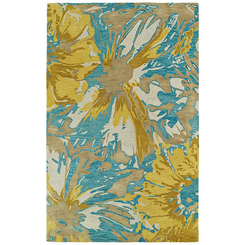 Image 1 Kaleen Brushstrokes BRS06-05 5&#39;x7&#39;9 inch Gold and Blue Area Rug