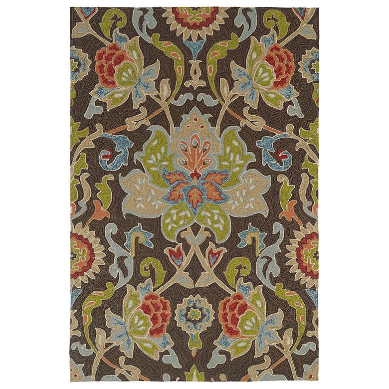 Image 1 Kaleen Home &amp; Porch 2042-40 Chocolate Floral 5&#39;x7&#39;6 inch Rug