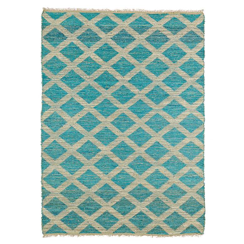 Image 1 Kaleen Kenwood KEN05-91 5&#39;x7&#39;9 inch Teal Blue Lattice Jute Rug