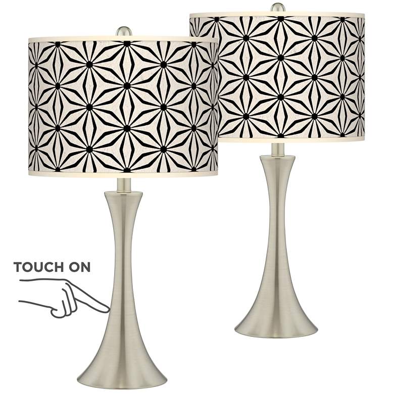 Image 1 Kaleidoscope Flowers Trish Brushed Nickel Touch Table Lamps Set of 2