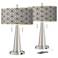 Kaleidoscope Flowers Vicki Brushed Nickel USB Table Lamp Set