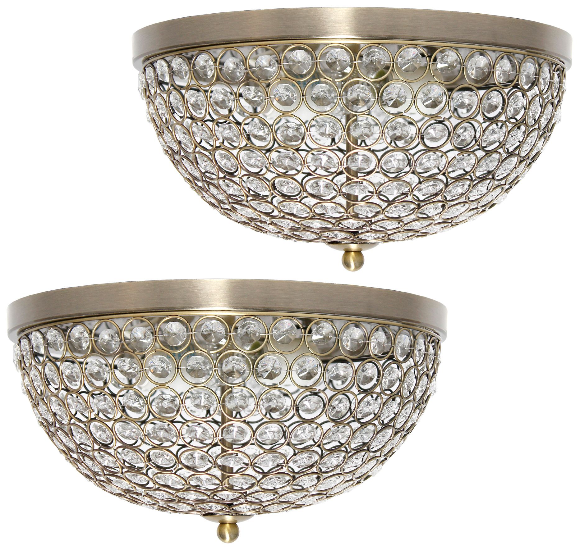 Kali 13" Wide Brass Crystal 2-Light Ceiling Lights Set of 2
