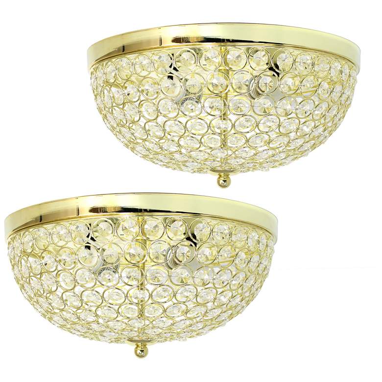 Image 1 Kali 13 inch Wide Gold Crystal 2-Light Ceiling Lights Set of 2