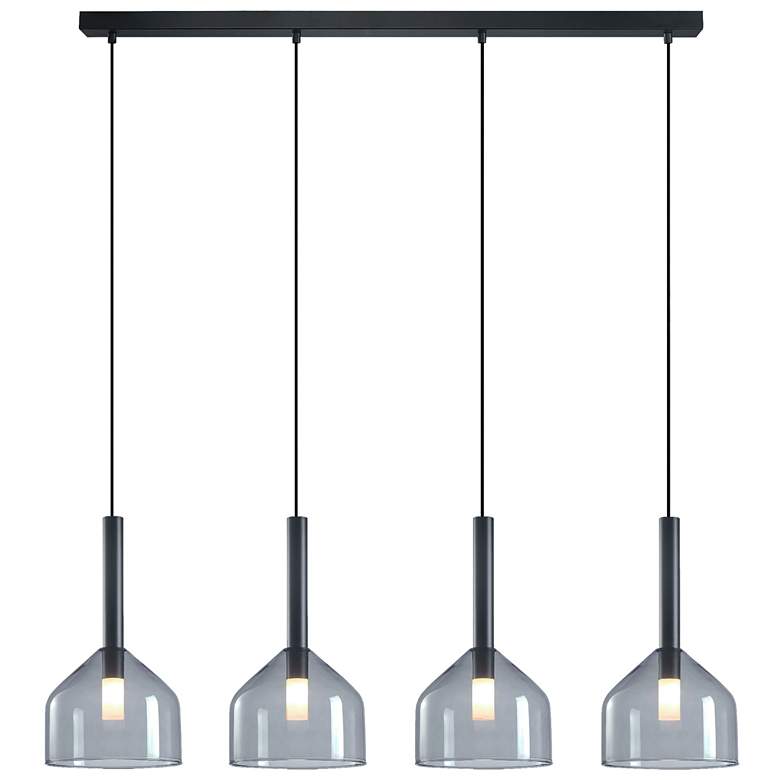 Image 1 Kali 43.25" Wide 4-Light Black Island Light With Clear Glass Shade
