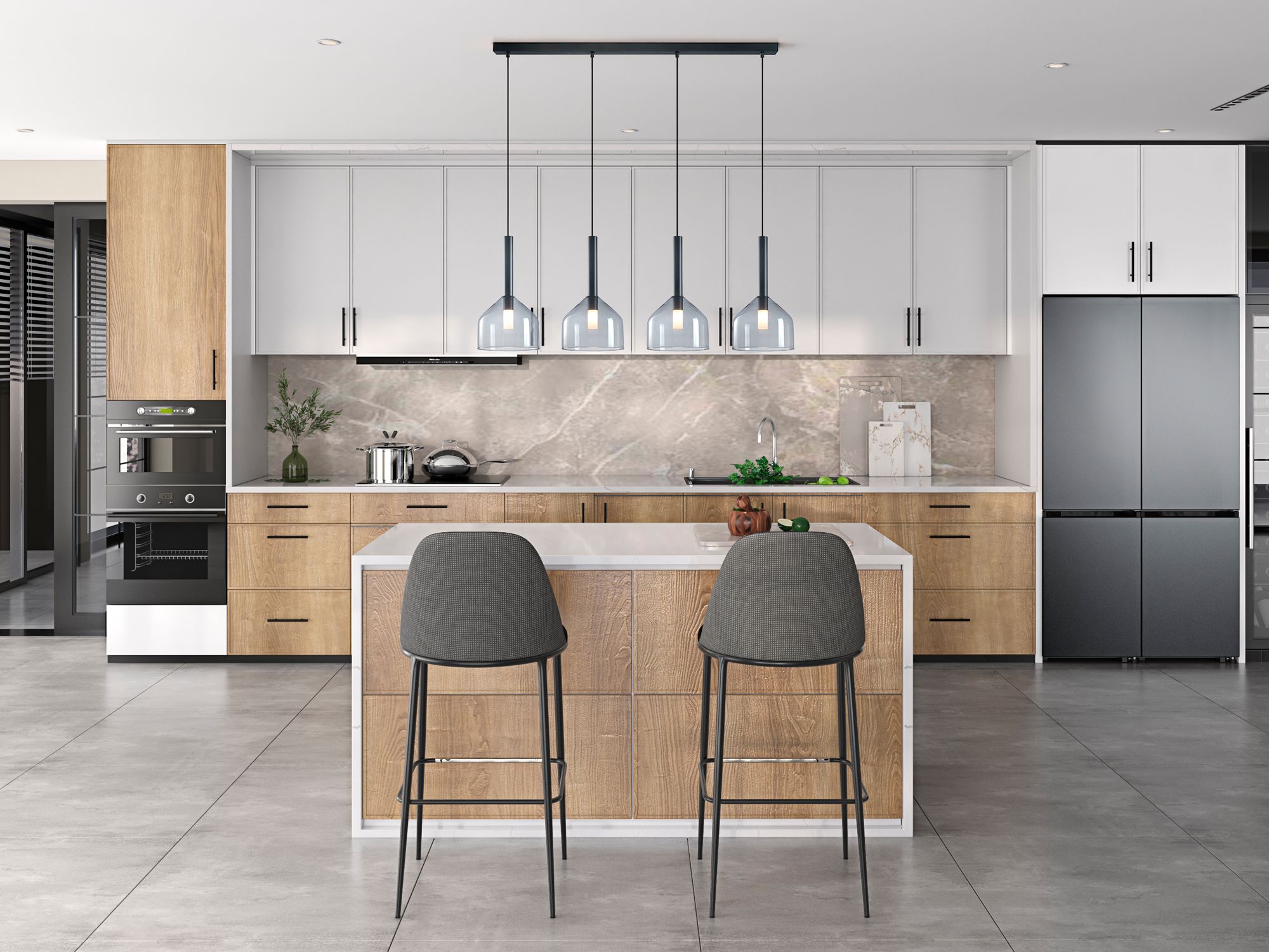 Image 2 Kali 43.25" Wide 4-Light Black Island Light With Clear Glass Shade more views