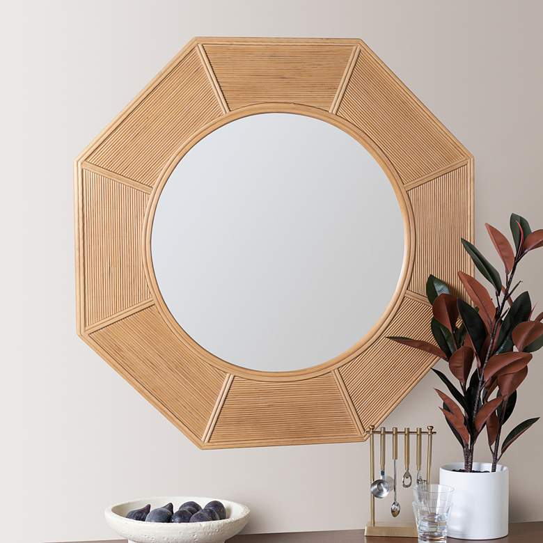 Image 1 Kali Natural Finish 41 1/4" x 41 1/4" Rattan Shaped Wall Mirror