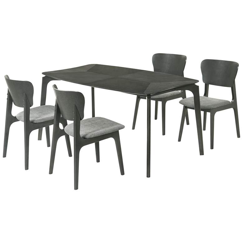 Image 1 Kalia 5 Piece Dining Set in Wood and Gray Finish with Gray Fabric