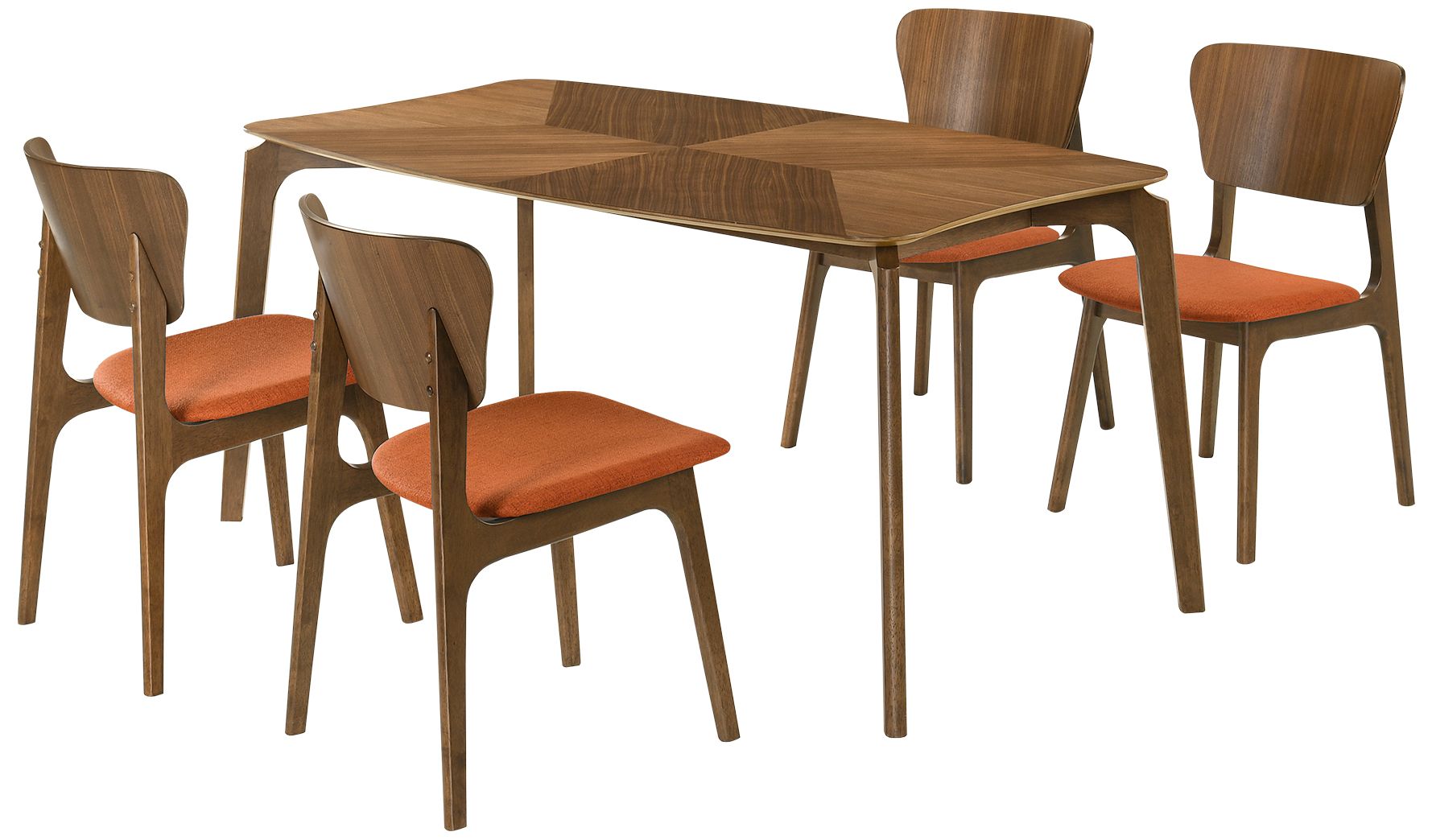Kalia 5 Piece Dining Set in Wood and Walnut Finish with Orange Fabric