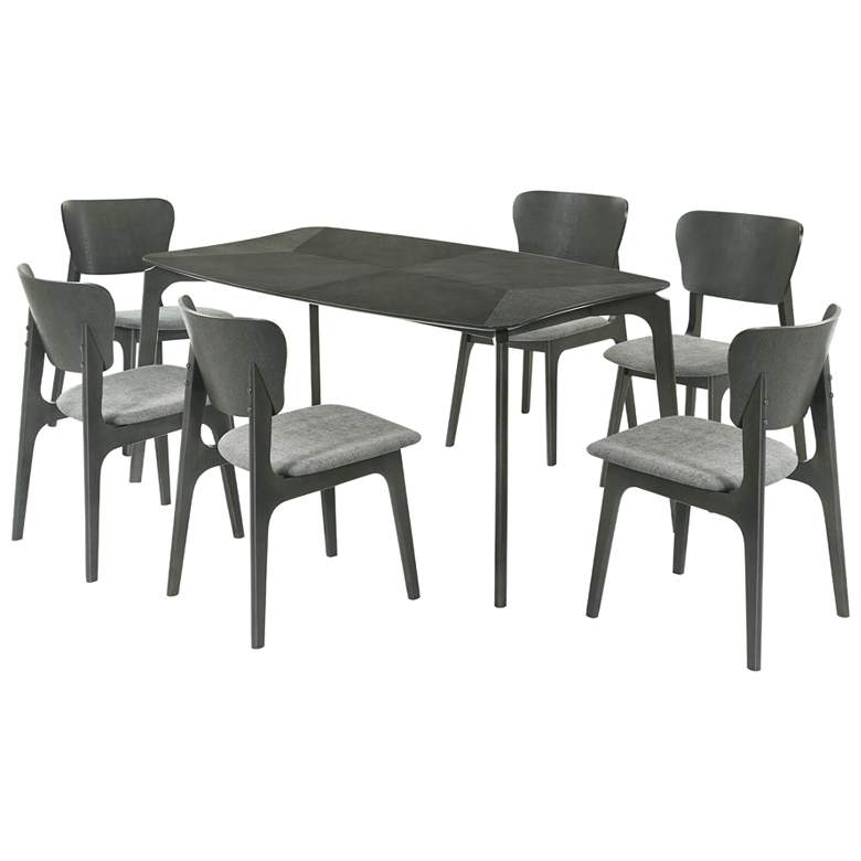 Image 1 Kalia 7 Piece Dining Set in Wood and Gray Finish with Gray Fabric