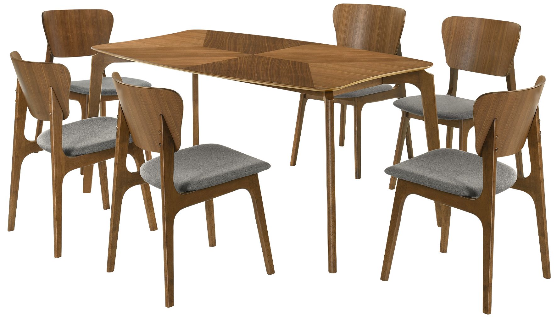 Image 2 Kalia 7 Piece Dining Set in Wood and Walnut Finish with Charcoal Fabric