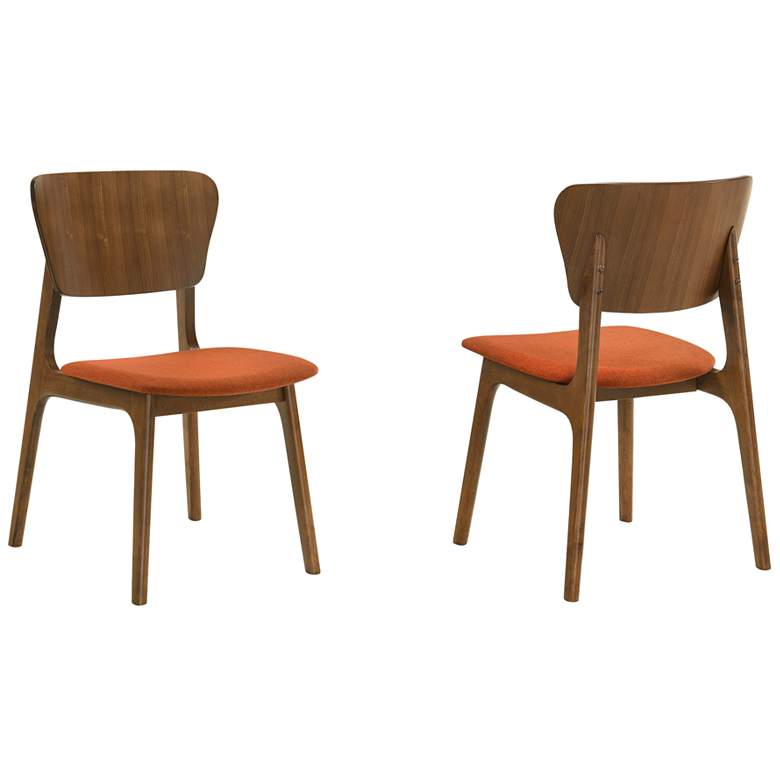 Image 1 Kalia Set of 2 Dining Chairs in Wood and Walnut Finish with Orange Fabric
