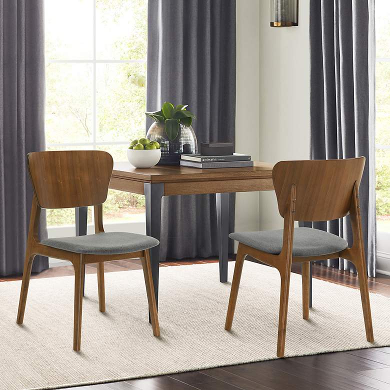 Kalia Set of 2 Dining Chairs in Wood, Walnut Finish and Charcoal Fabric ...