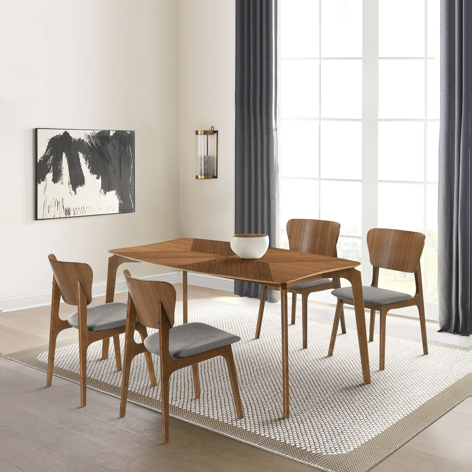 Kalia Set of 2 Dining Chairs in Wood, Walnut Finish and Charcoal Fabric