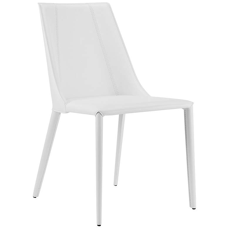 Kalle White Leather Armless Modern Side Chair