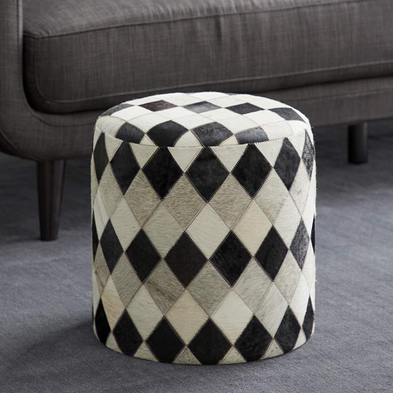 Image 1 Kallins Multi-Color Checkered Leather Round Accent Stool