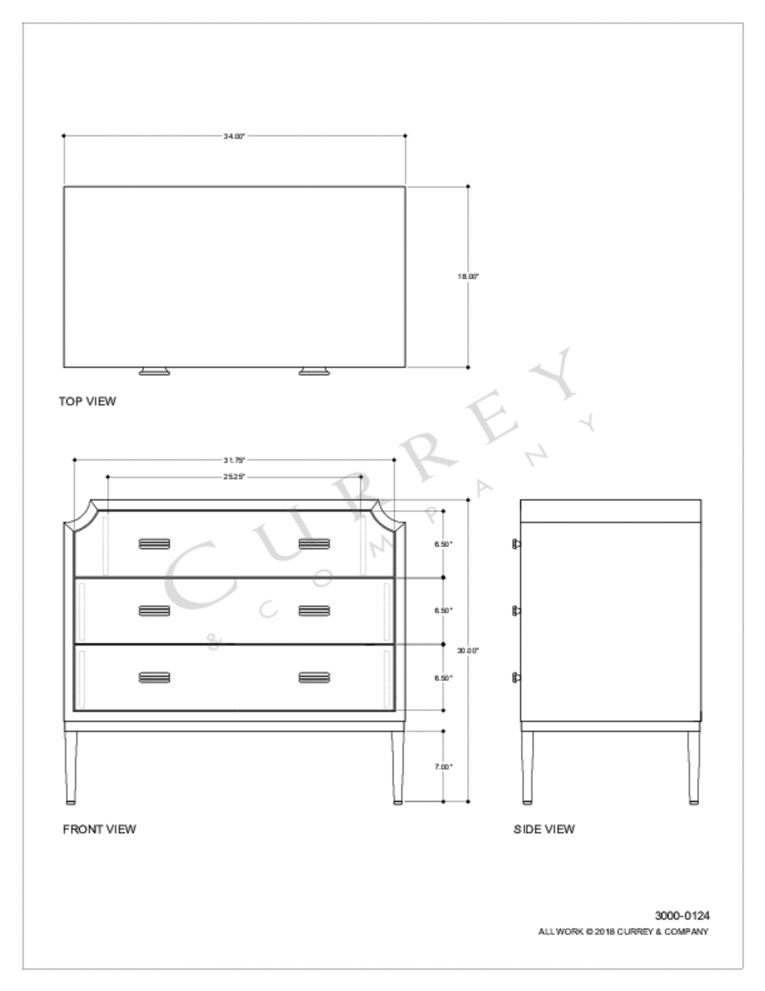 Kallista 34" Wide Dark Sapphire 3-Drawer Accent Chest
