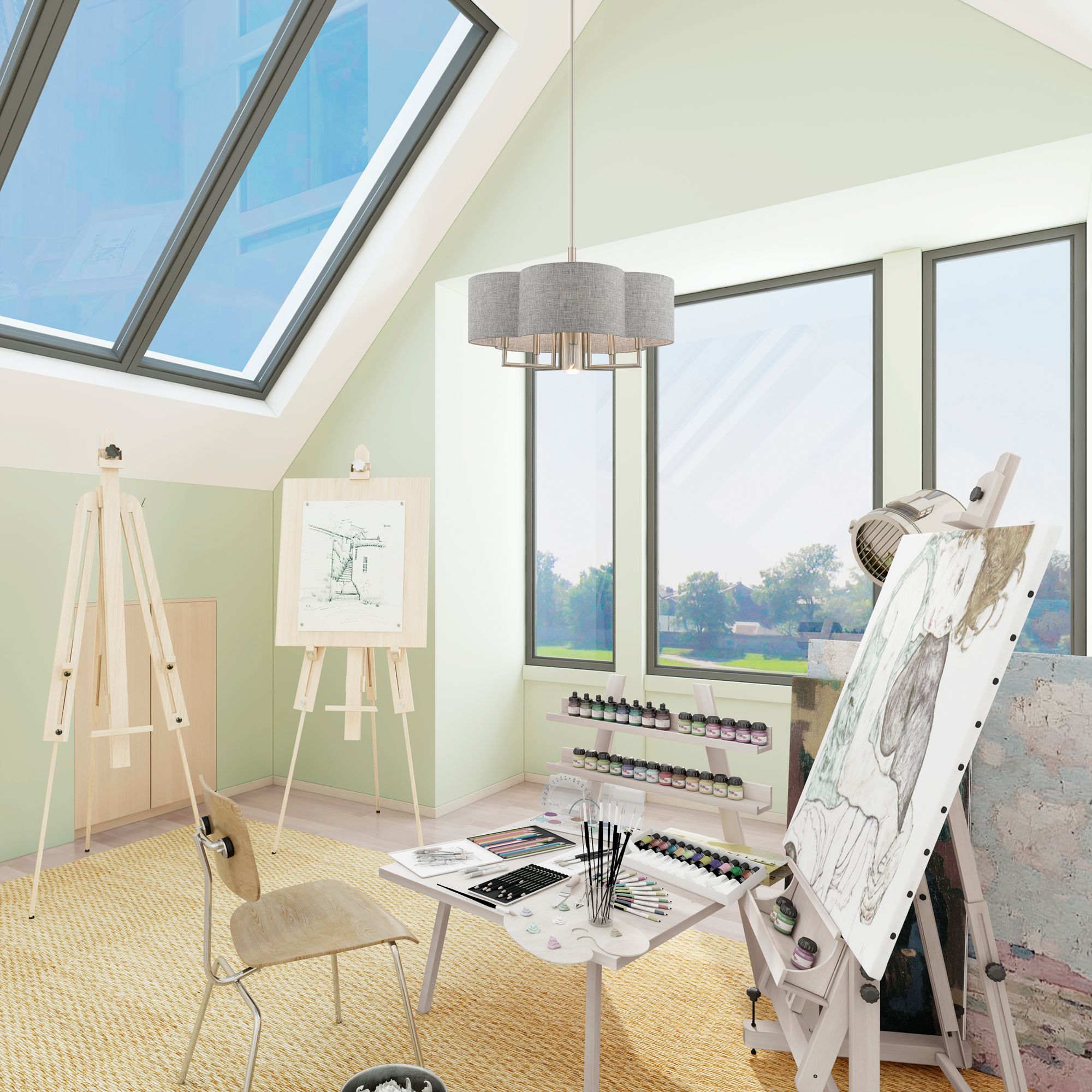 Kalmar 6 Light Brushed Nickel Pendant Chandelier