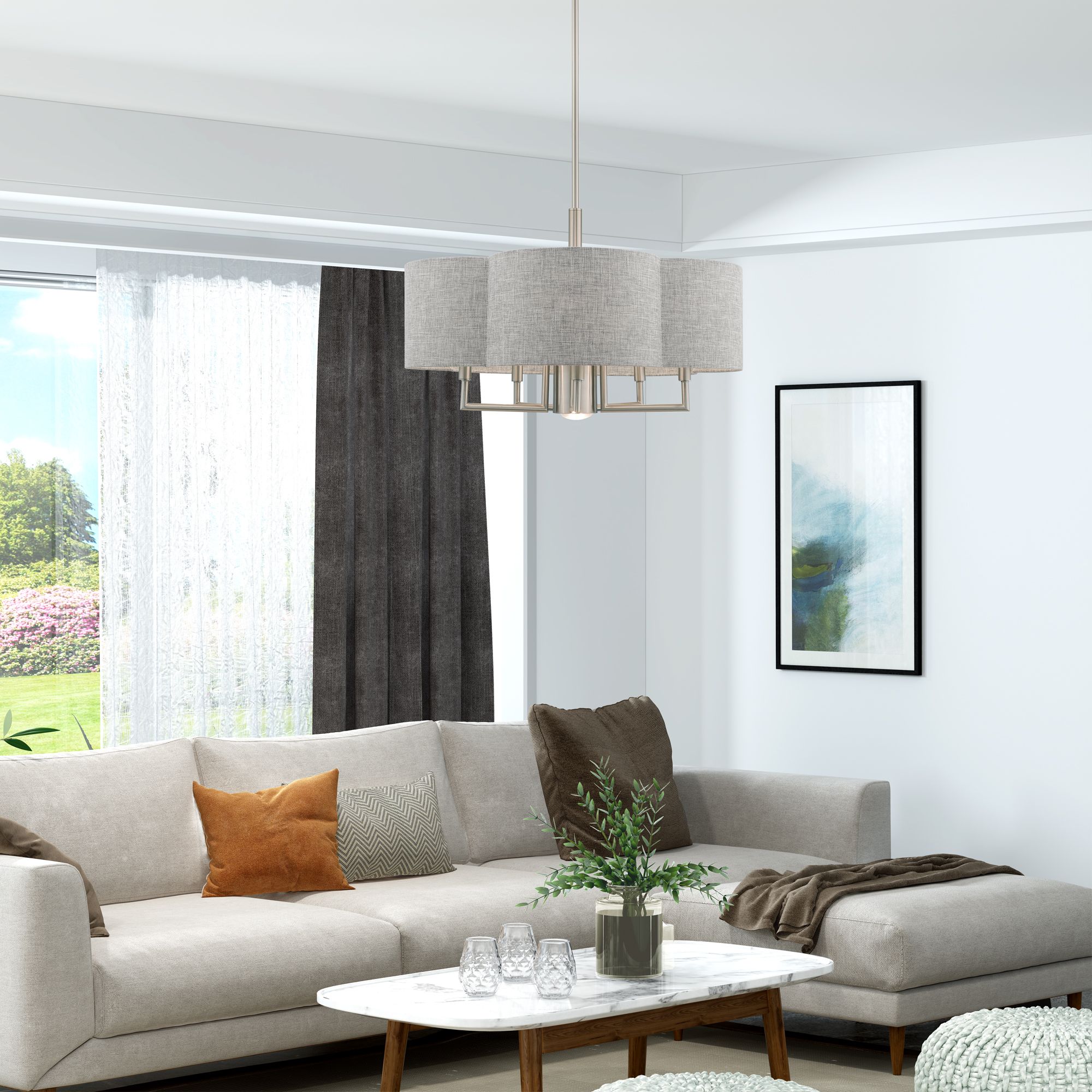 Kalmar 6 Light Brushed Nickel Pendant Chandelier