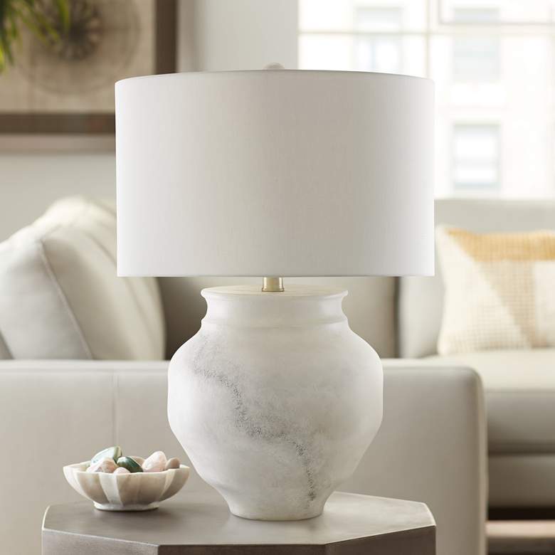 Image 1 Kalossi Painted White and Gray Marble Terracotta Table Lamp