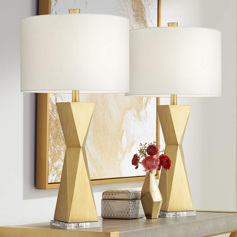 Image 1 Kalso Brushed Gold Quadrangle Table Lamps Set of 2