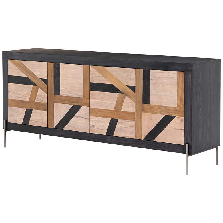 Image 1 Kalu 72" Wide 4-Door Black Wash Wood Sideboard