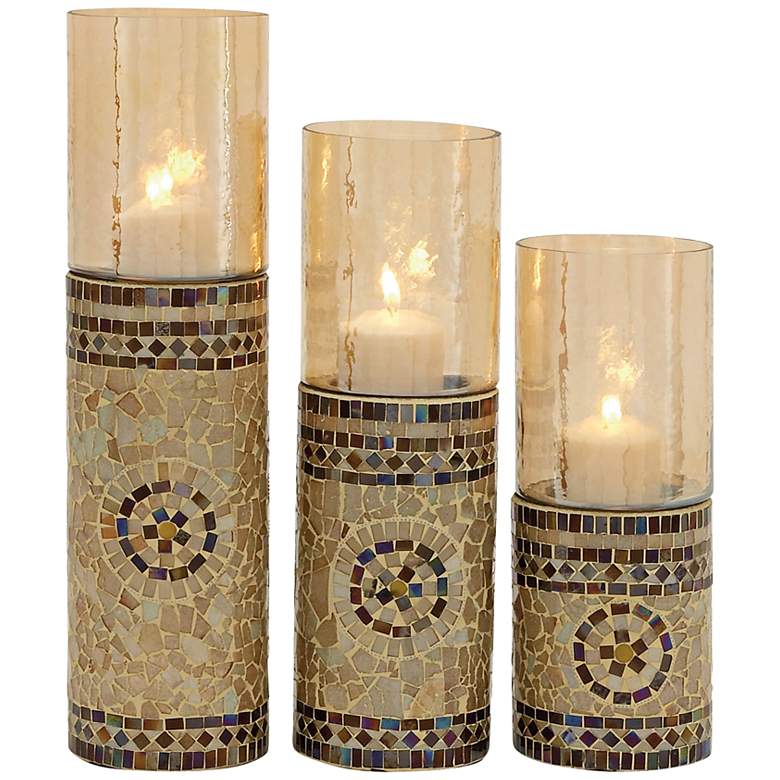 Image 1 Kamas Jewel Tone Glass 3-Piece Pillar Candle Holder Set