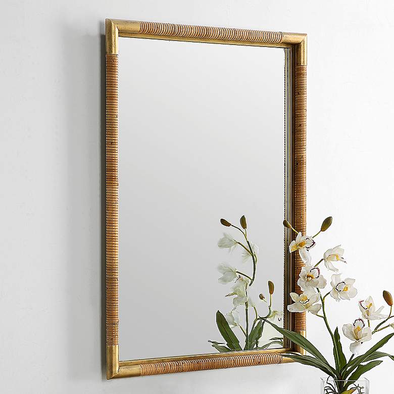 Image 2 Kampar Antiqued Gold and Rattan 22 inch x 32 inch Vanity Wall Mirror