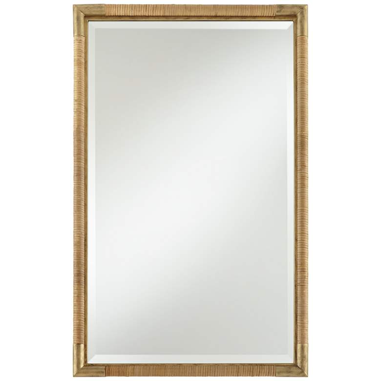 Image 2 Kampar Antiqued Gold and Rattan 23" x 36" Vanity Mirror