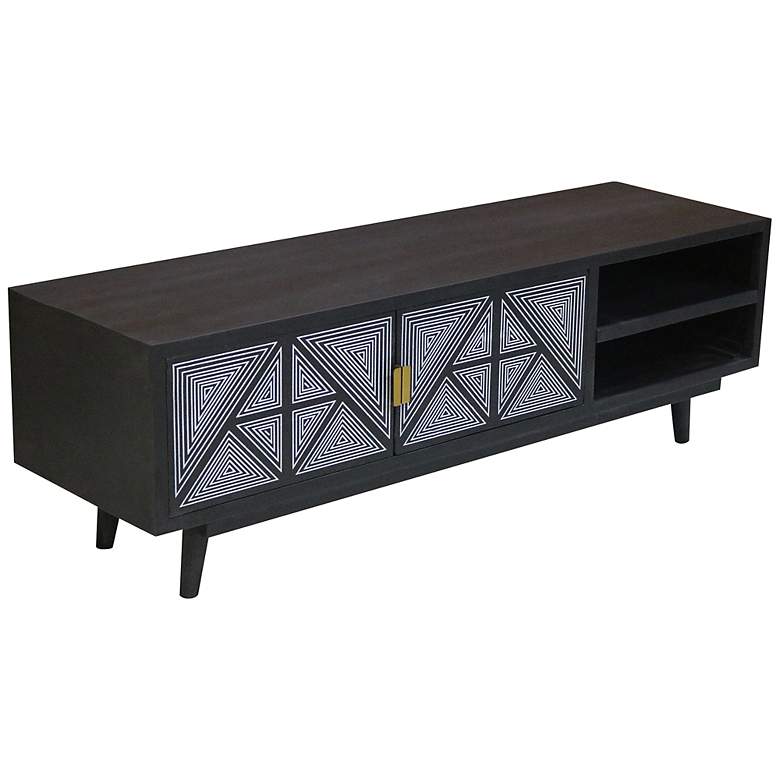 Image 2 Kanan 56" Wide Black Wood 2-Door 2-Shelf TV Stand