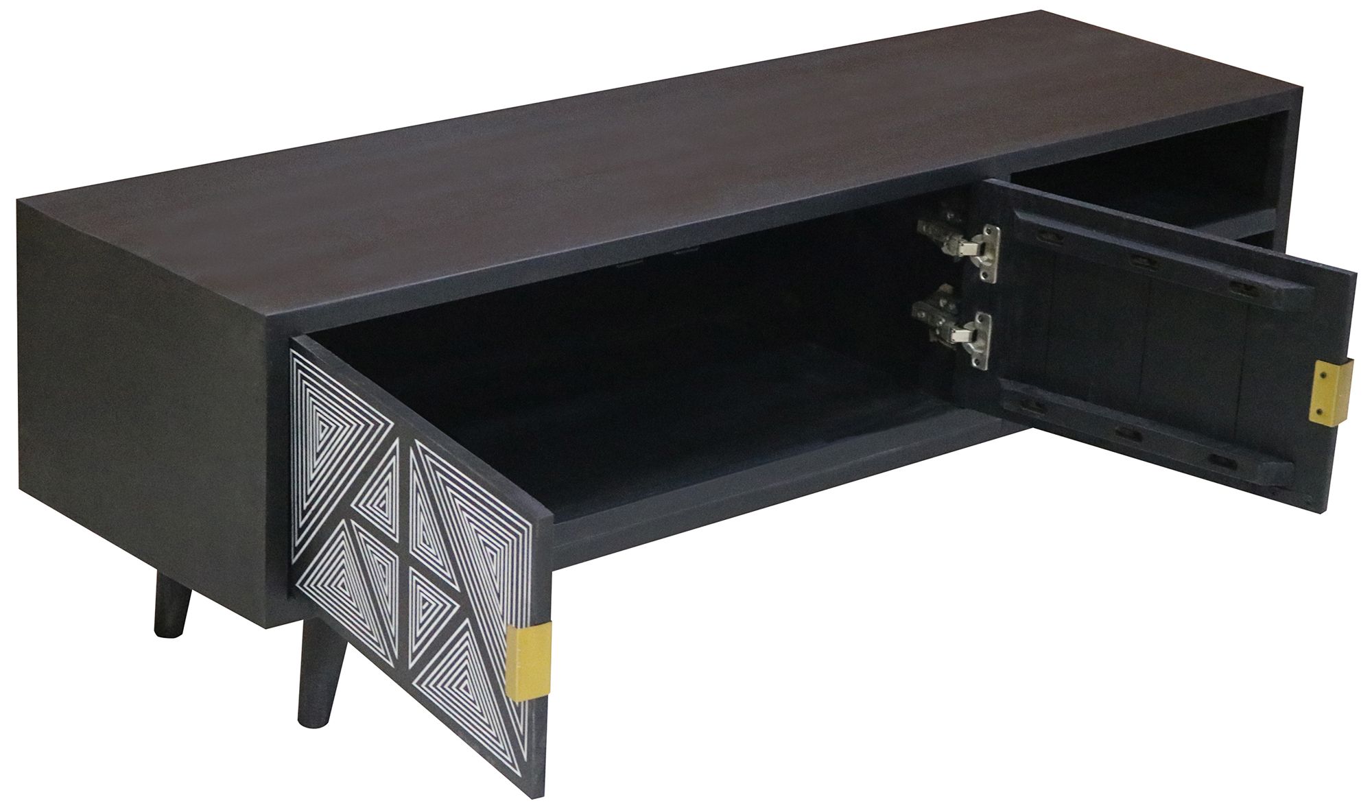 Kanan 56" Wide Black Wood 2-Door 2-Shelf TV Stand