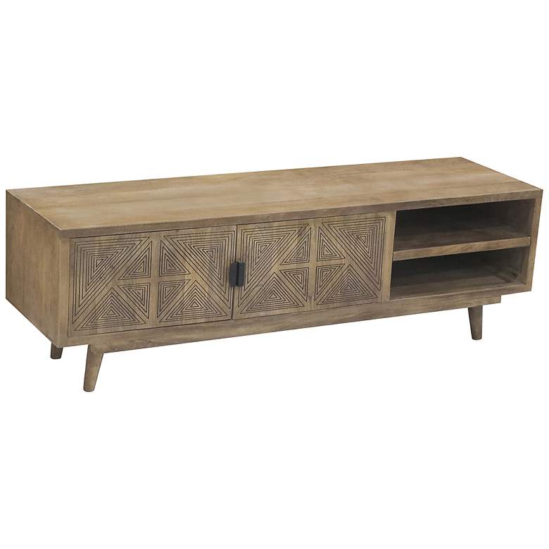 Image 2 Kanan 56" Wide Brown Wood 2-Door 2-Shelf TV Stand