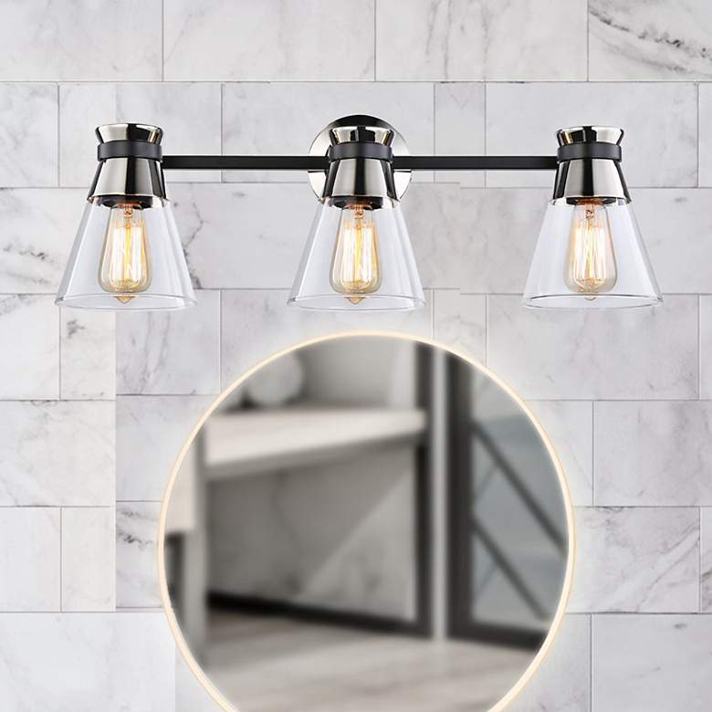 Image 1 Kanata 26 1/2"W Black and Brushed Nickel 3-Light Bath Light