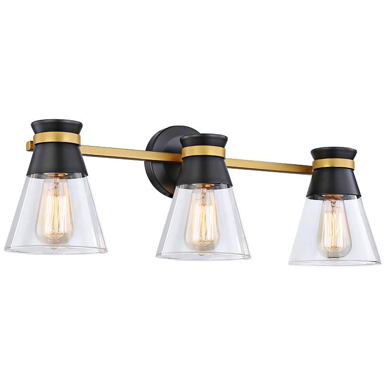 Image 1 Kanata 26" Wide Black and Brushed Brass 3-Light Bath Light