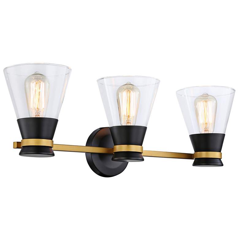 Image 4 Kanata 26" Wide Black and Brushed Brass 3-Light Bath Light more views