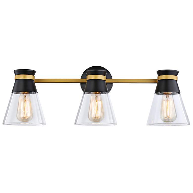 Image 5 Kanata 26" Wide Black and Brushed Brass 3-Light Bath Light more views