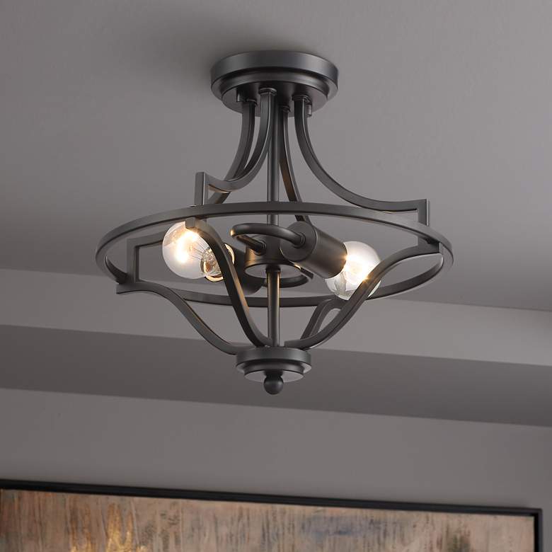 Image 1 Kander 13" Wide Black 2-Light Ceiling Light